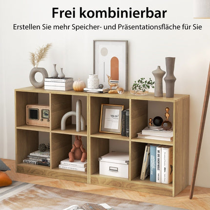 Wooden bookcase with 4 compartments cube shelf & anti-tip 73 x 33 x 73 cm natural