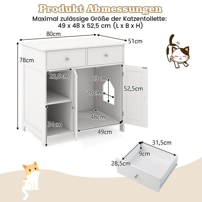 Wooden cat cabinet with 2 drawers & double doors & open compartments cat toilet