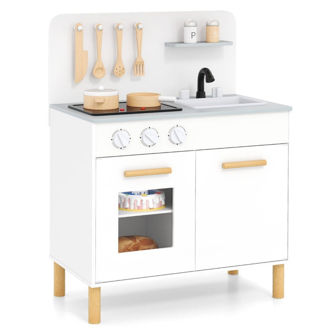 Wooden children's kitchen with 10 accessories Play kitchen with light & sound Toy kitchen for children aged 2 and over