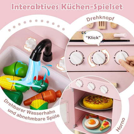 Wooden children's kitchen with 10 accessories play kitchen with light & sound toy kitchen pink