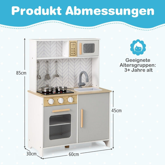 Wooden children's kitchen with microwave & stove & sink & oven play kitchen children's kitchen white