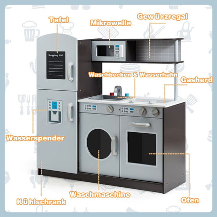 Wooden children's play kitchen with sink and tap & stove with clicking sounds