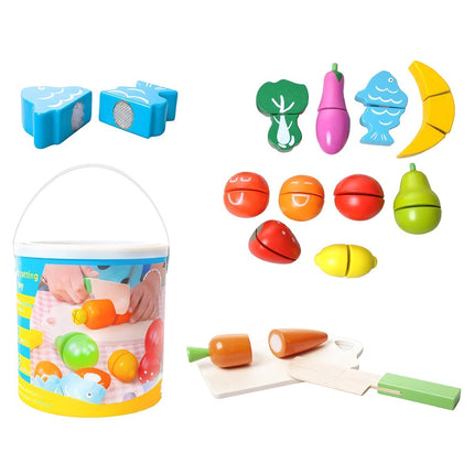 Wooden chopping vegetables in a bucket