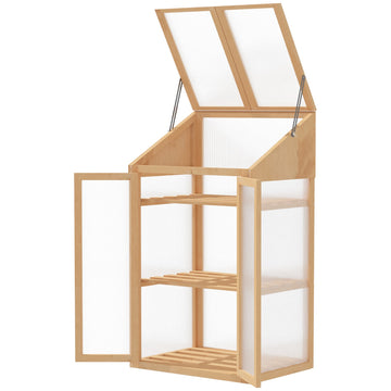 Mini wooden greenhouse with shelves, double door, 70x50x120 cm