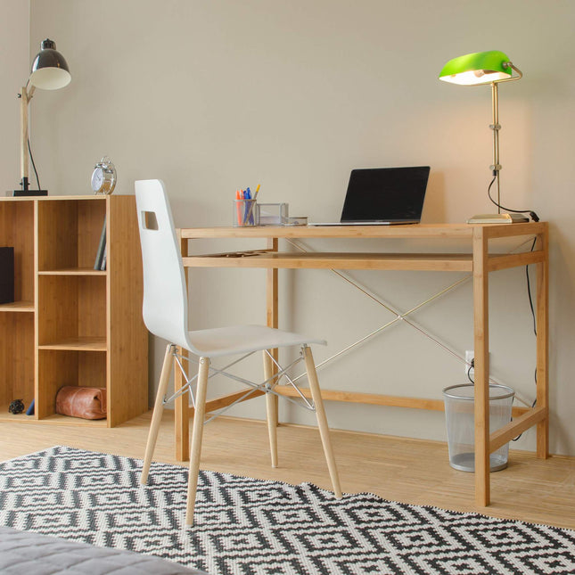 Wooden computer desk with keyboard drawer