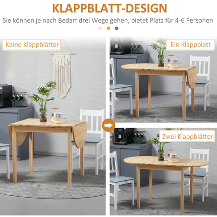 Foldable Pine Wood Dining Table, Drop-Leaf, Seats 4-6