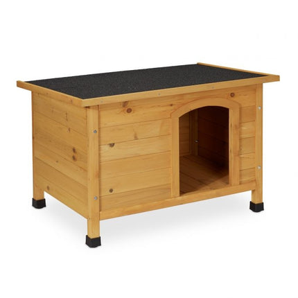 Wooden dog house with hinges