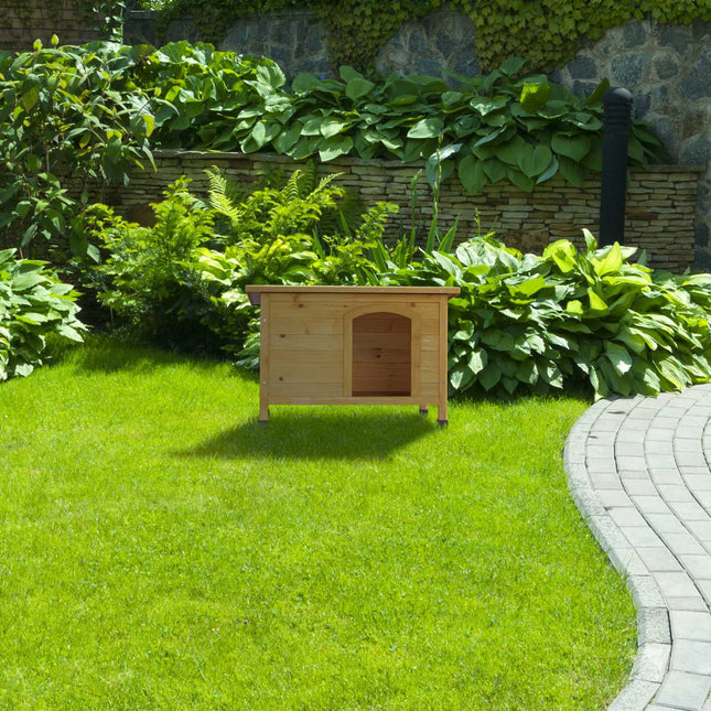 Wooden dog house with hinges