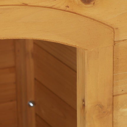 Wooden dog house with hinges