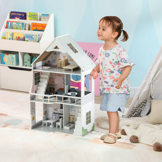 Wooden dollhouse with furniture, 3 floors, 85.3 cm high