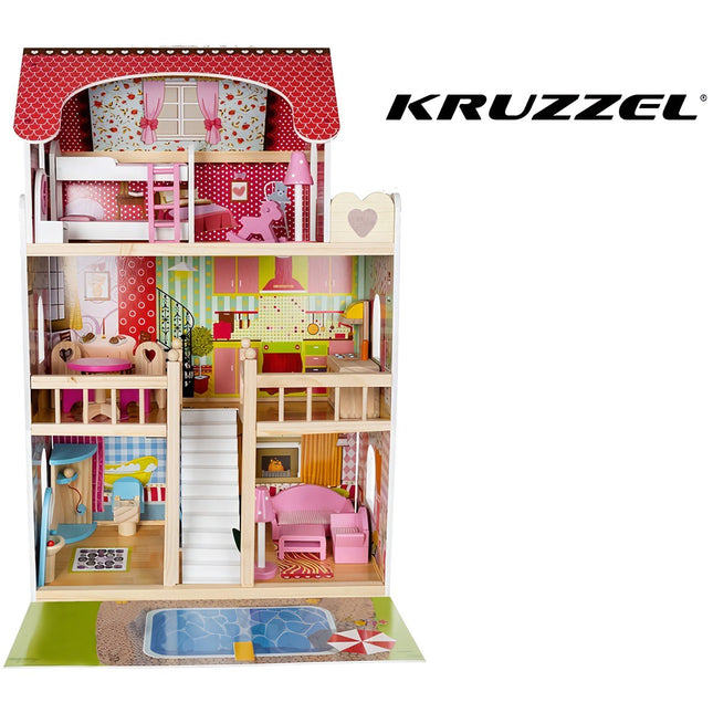 Wooden dollhouse - villa with swimming pool D11251