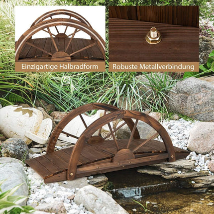 Wooden garden bridge pond bridge with double half-wheel railing 101 x 48.5 x 38 cm
