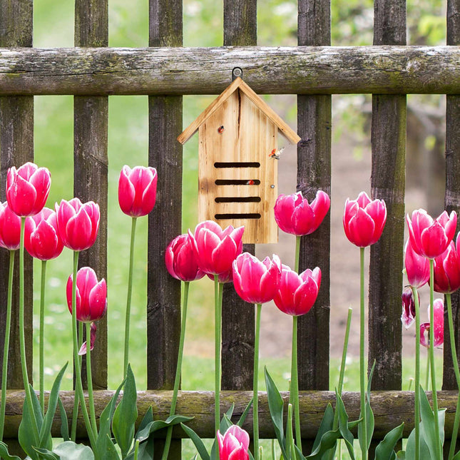 Wooden ladybug house with flames