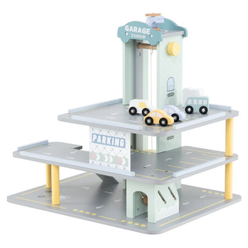 Wooden parking garage with 3 floors & 4 cars & elevator parking garage car garage toy for children from 3 years.