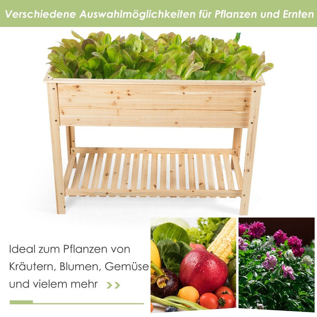 Wooden planter raised bed with storage shelf for growing plants 92 x 41 x 81 cm