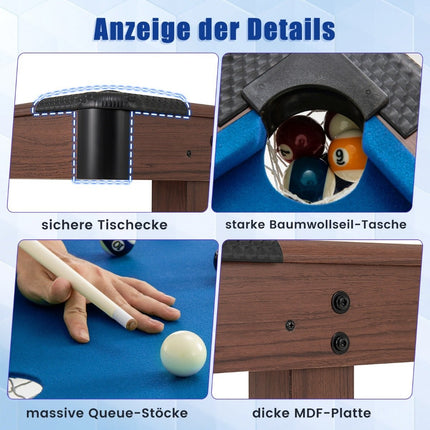 Wooden pool table with 2 cues 2 chalks &amp; Triangle &amp; Brush billiard table table billiard blue