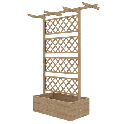 Houten verhoogd bed, tuinbed met dak, plantenbed met latwerk voor klimplanten, koudframe voor tuin, balkon, 160 x 55 x 183 cm natuurlijk hout