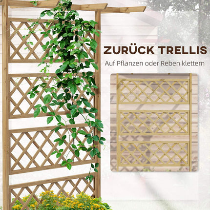 Houten verhoogd bed, tuinbed met dak, plantenbed met latwerk voor klimplanten, koudframe voor tuin, balkon, 160 x 55 x 183 cm natuurlijk hout