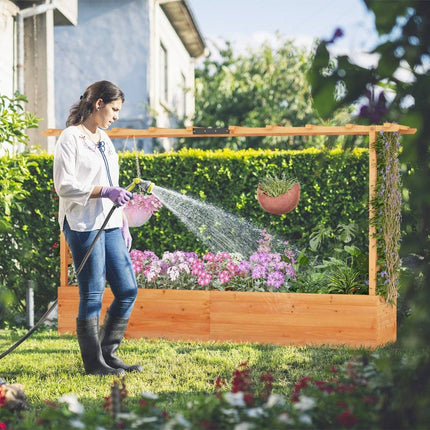Wooden raised bed with trellis & hanging roof & trellis planter 200 x 44 x 114 cm
