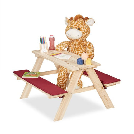 Wooden seating area for children with cushions