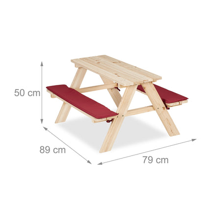 Wooden seating area for children with cushions
