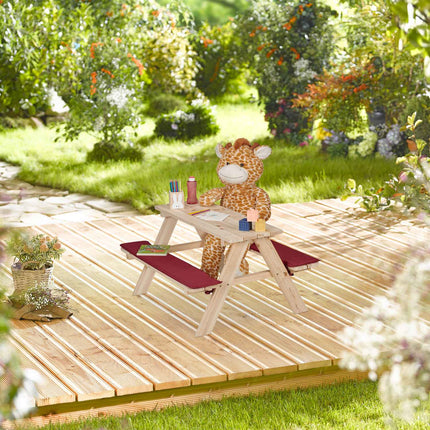 Wooden seating area for children with cushions
