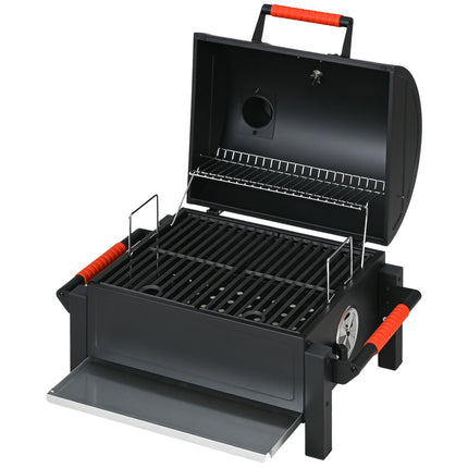 Wooden table grill with charcoal tray and thermometer