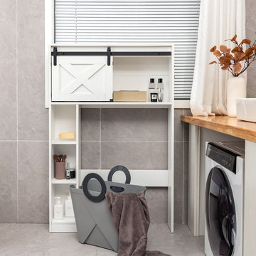 Wooden toilet cabinet toilet shelf with sliding door 84 x 17 x 128 cm white
