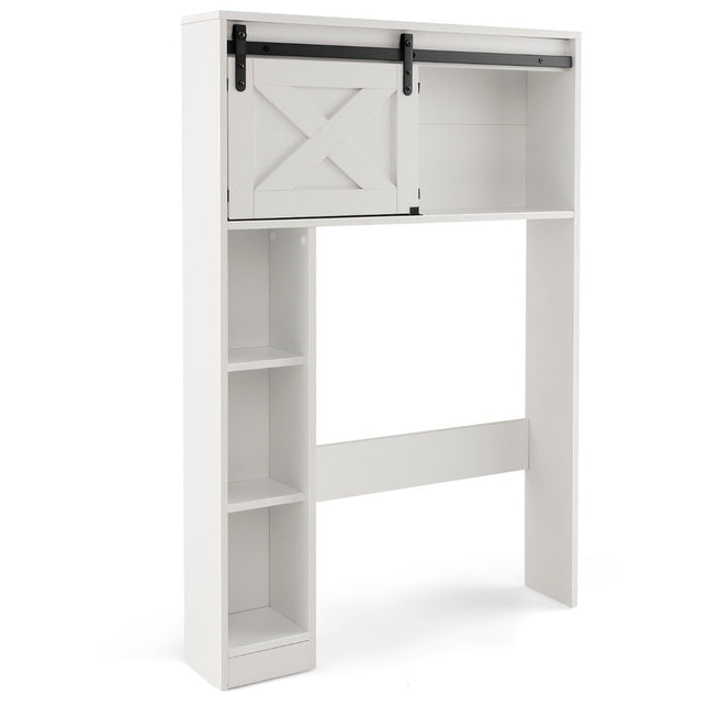 Wooden toilet cabinet toilet shelf with sliding door 84 x 17 x 128 cm white