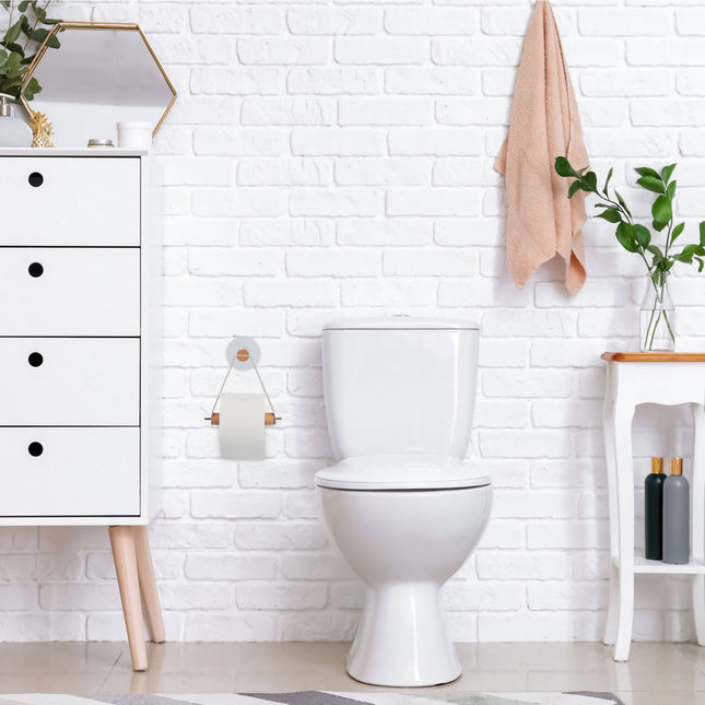 Houten toiletrolhouder met riem
