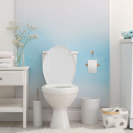 Wooden toilet roll holder with strap