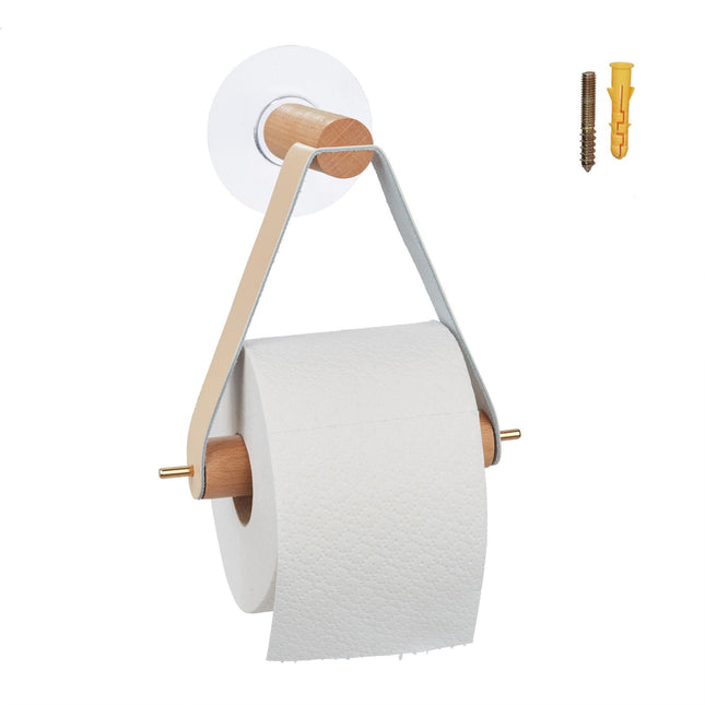 Houten toiletrolhouder met riem