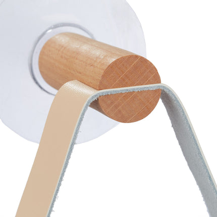 Wooden toilet roll holder with strap