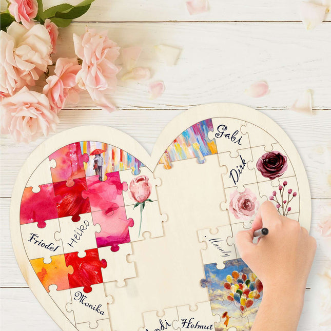 Wooden wedding guest book puzzle