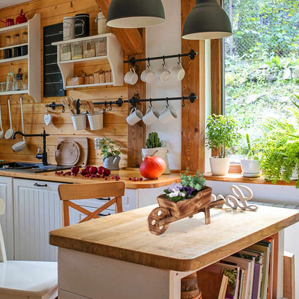 Wooden wheelbarrow for plants