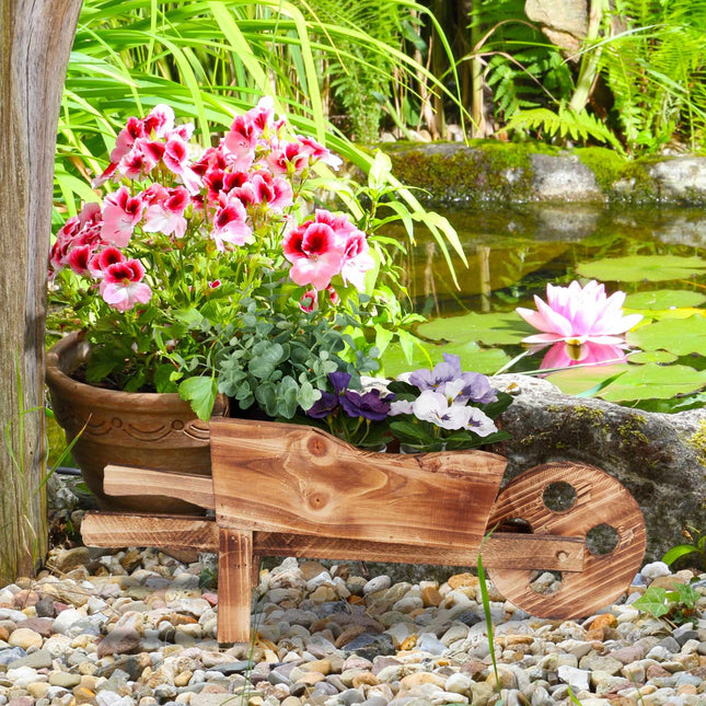 Wooden wheelbarrow for plants