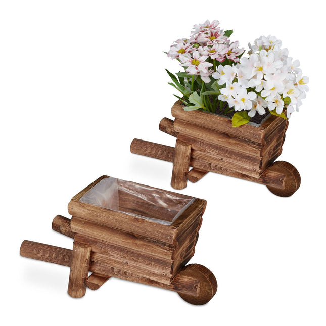 Wooden wheelbarrow for plants - set of 2