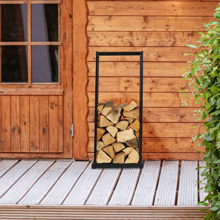 Wood stand in tall metal