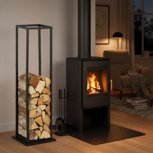 Wood stand in tall metal