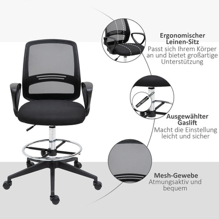 Ergonomic swivel office chair, height adjustable with footrest