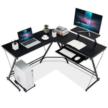 Work Desk L-Shaped Computer Desk with Movable Stand Black