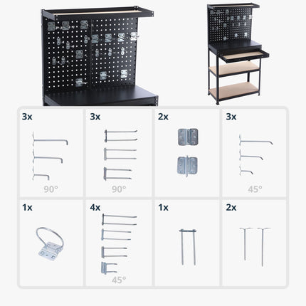 Workbench With Pegboard, Drawer, 19-Piece Tool Set