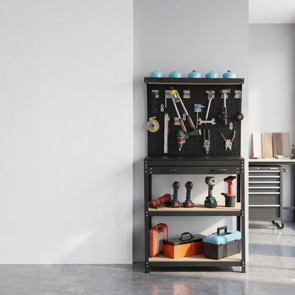 Workbench With Pegboard, Drawer, 19-Piece Tool Set