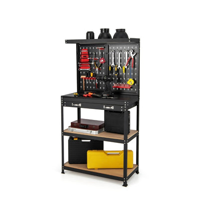 Workbench with Pegboard, Drawers, Metal Frame, 81x41x155 cm