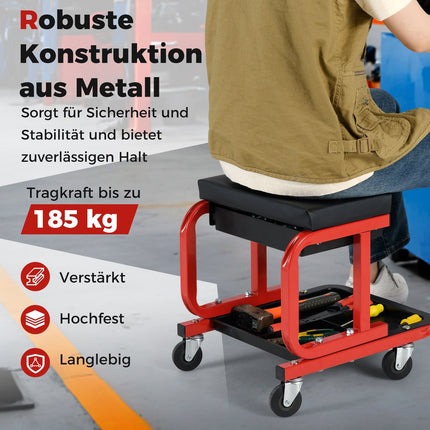 Workshop Stool with Wheels, 185 kg Capacity, Black