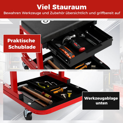 Workshop Stool with Wheels, 185 kg Capacity, Black