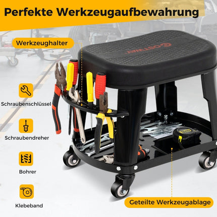 Workshop stool workshop chair with equipment tray and tool holder workshop rolling stool black