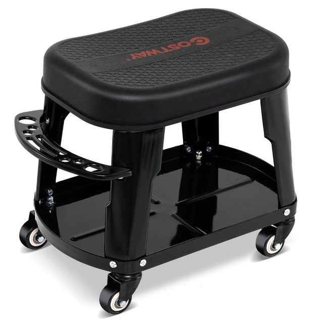 Workshop stool workshop chair with equipment tray and tool holder workshop rolling stool black