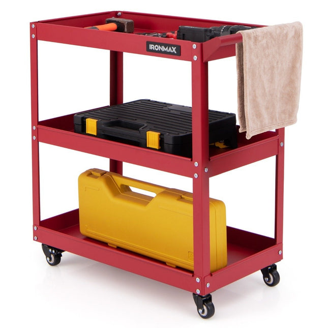 Workshop trolley 3 levels workshop trolley with 4 universal wheels & handle 73 x 36 x 75 cm red