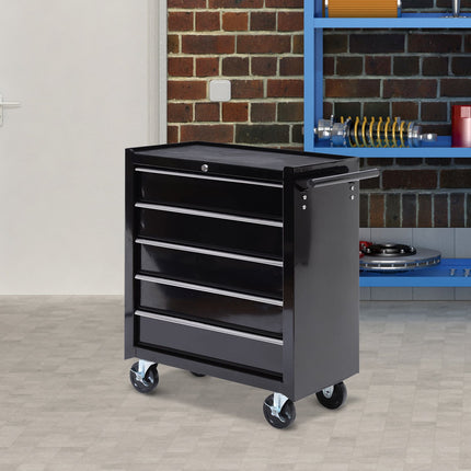 Lockable black tool trolley with 5 drawers & handle